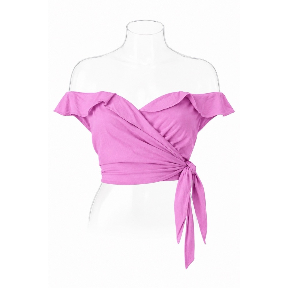 Anthropologie Pink Off Shoulder Wrap Tie Ruffle Smocked Top Womens L